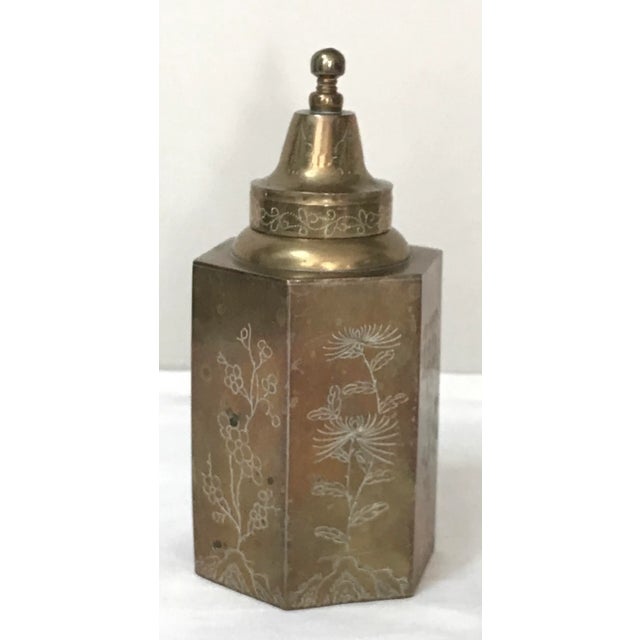 Chinoiserie Vintage Chinese Brass Chinoiserie Engraved Tea Caddy For Sale - Image 3 of 7