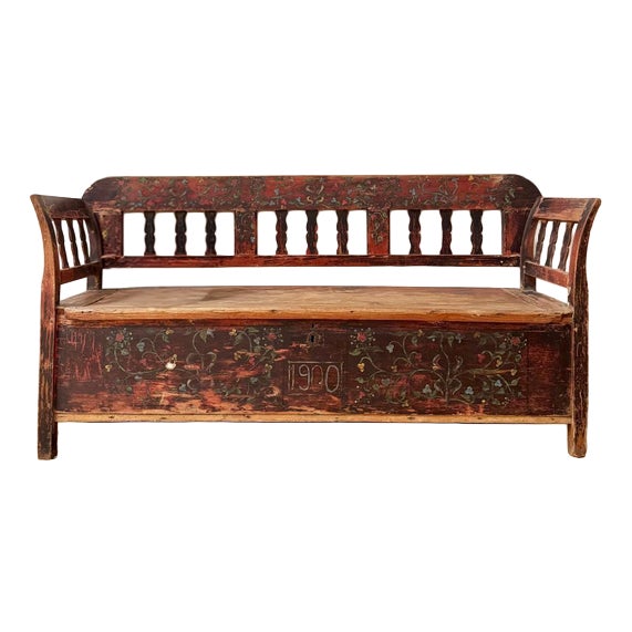 Norwegian Marriage Hand Painted Bench For Sale