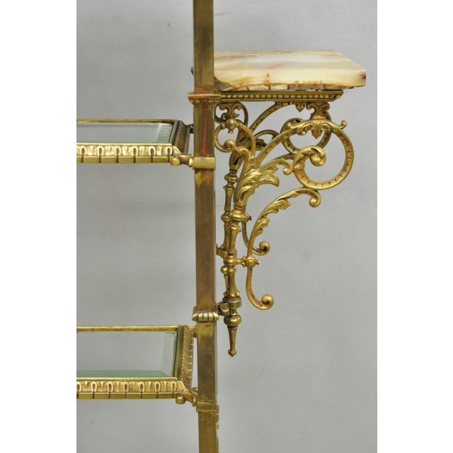 Metal Antique Victorian Brass & Onyx Ornate Tiered Etagere Curio Display Stand Shelf For Sale - Image 7 of 18
