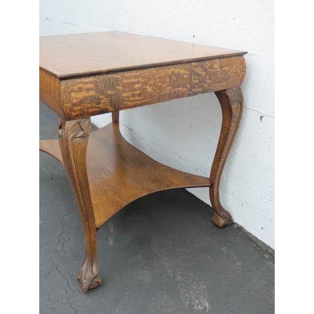 Early 1900s Ball and Claw Feet Tiger Oak Writing Office Desk Library Table 6410 For Sale In Miami - Image 6 of 17