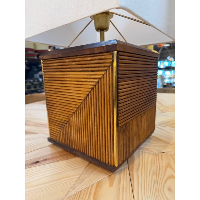 Wood 1970s Italian Reeded Wood Table Lamps - a Pair For Sale - Image 7 of 8