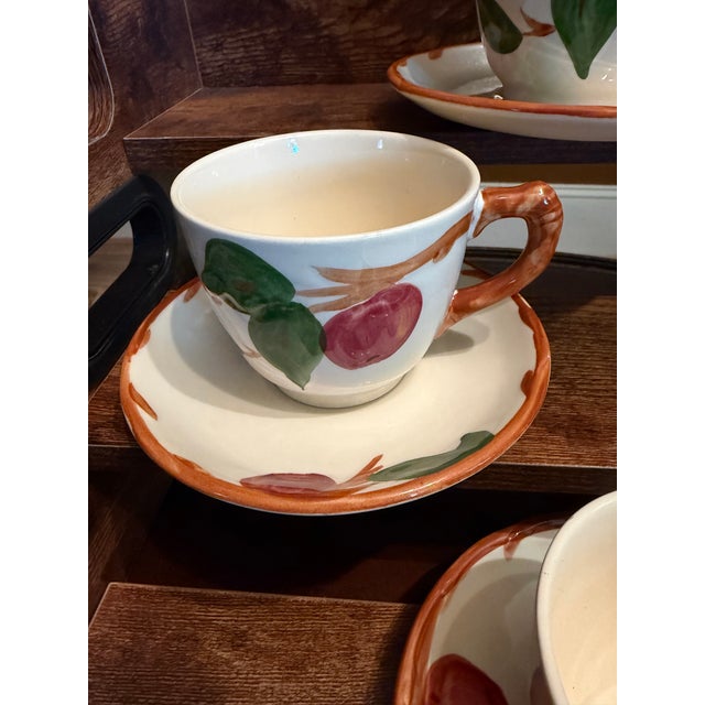 This Franciscan Apple Tea Cup & Saucer Set from England features a charming hand-painted apple pattern on glossy...
