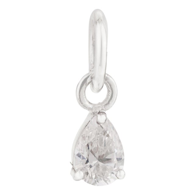 Pear-Cut Diamond Solitaire Charm Pendant in 14k Solid White Gold For Sale