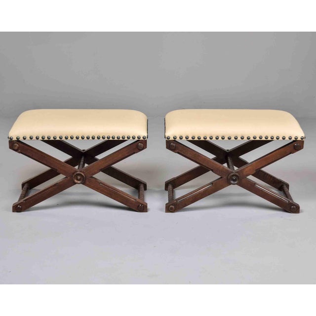 Early 20th Century French Stools or Benches With New Leather - Pair For Sale - Image 4 of 12