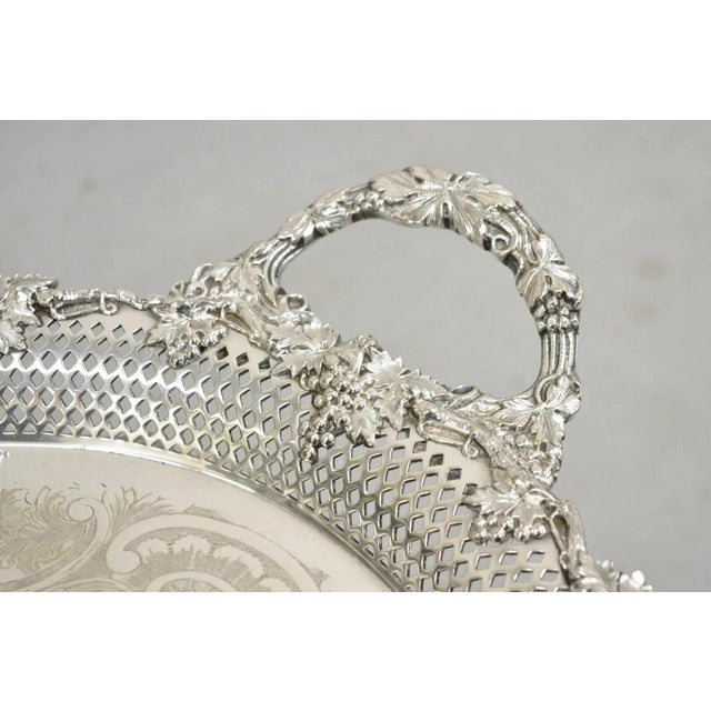 Victorian Antique Barker Ellis Victorian Silver Plated Grapevine Repousse Bar Serving Tray For Sale - Image 3 of 12