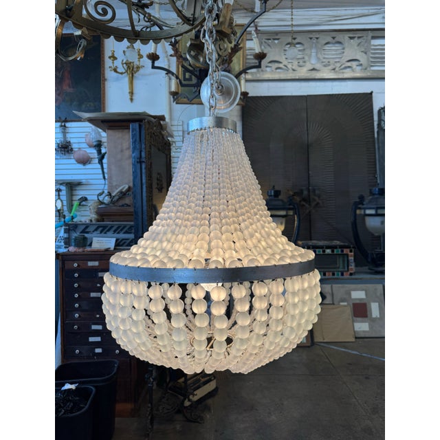 Set of Five Mid-Century Currey & Company Silver-Toned Wall Sconces With Frosted Sea Glass Beads For Sale - Image 12 of 12