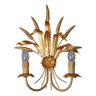 American Regency Ear of Wheat Gilt Wall Lamps from Hans Kögl, 1960s, Set of 2 For Sale