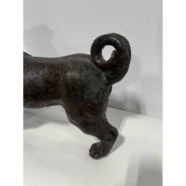 Brown English Terracotta Pug Dog Sculpture With Glass Eyes, Early 20th Century For Sale - Image 8 of 12