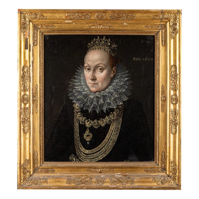 Flemish School Artist, Portrait of Queen Elizabeth I of England, 1620, Oil Painting on Canvas, Framed For Sale