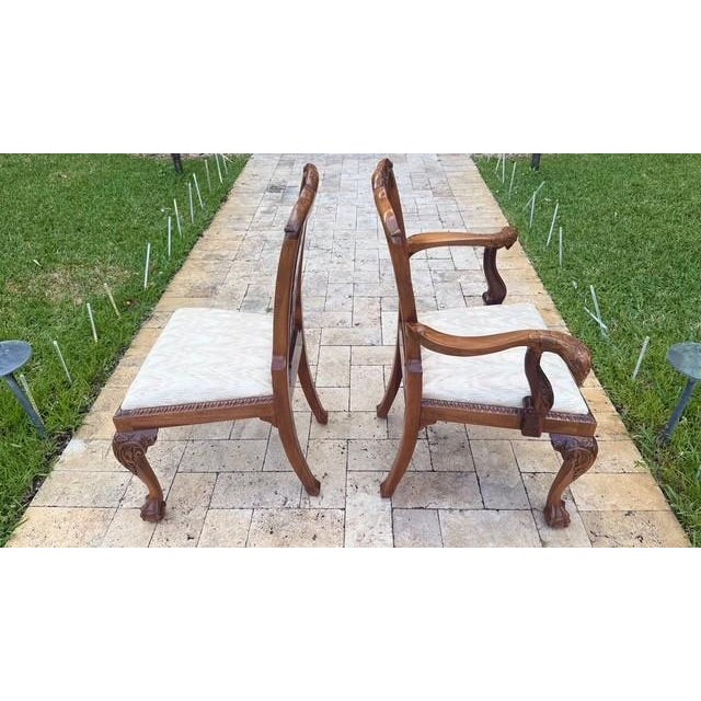 Set of 8 Hand-Carved Phoenix Back Chippendale Dining Chairs — Mahogany, Ball & Claw — Mid Century Revival For Sale - Image 11 of 17