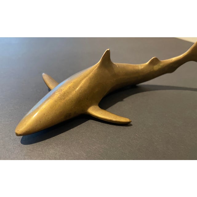 Coastal Vintage Heavy Brass Shark For Sale - Image 3 of 5