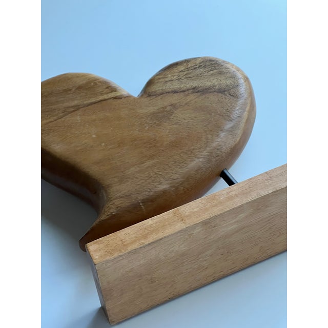 Wood Carved Wood Heart Sculpture on a Wood Stand For Sale - Image 7 of 7
