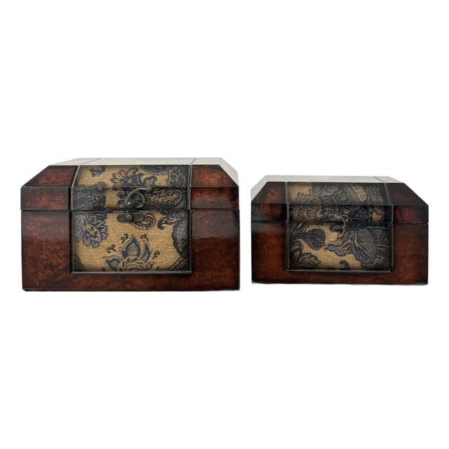 Vintage Faux Burl Wood Keepsake Boxes – Set of Two For Sale
