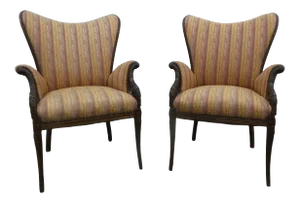 1940's Grosfeld House Style Feathered Wingback Arm Chairs