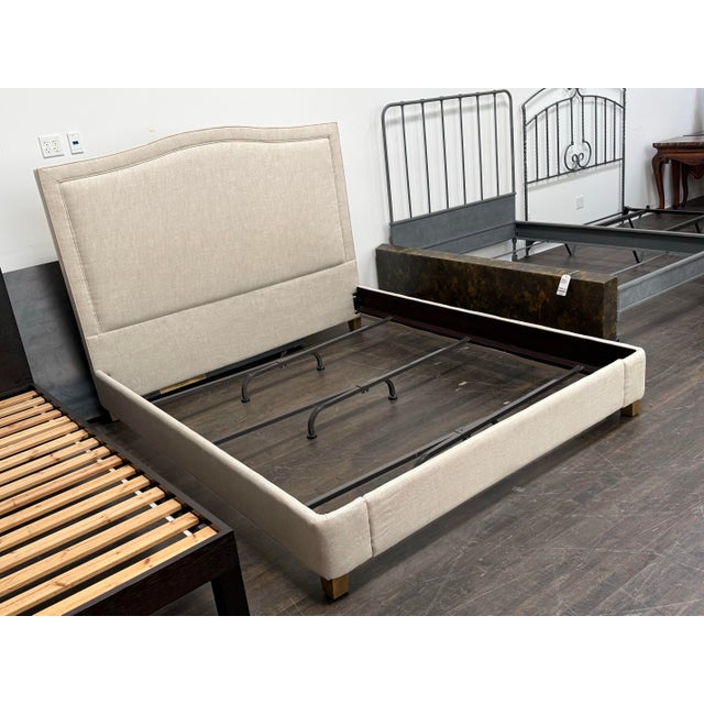 Contemporary California King Restoration Hardware Lathem Upholstered Bed Frame For Sale - Image 3 of 12
