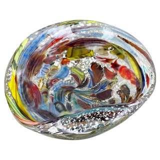 Silver Flakes Murano Glass Ashtray from Dino Martens, Italy, 1960s For Sale