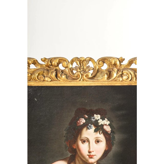 18th c. Italian Portrait of lady with original Baroque giltwood frame 39"H 33"W