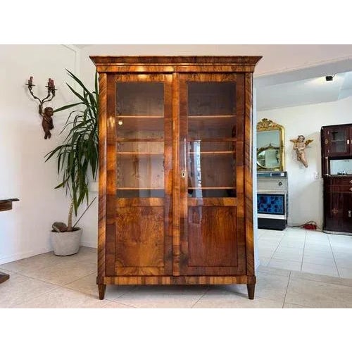 Antique Biedermeier Display Cabinet in Walnut For Sale - Image 3 of 10