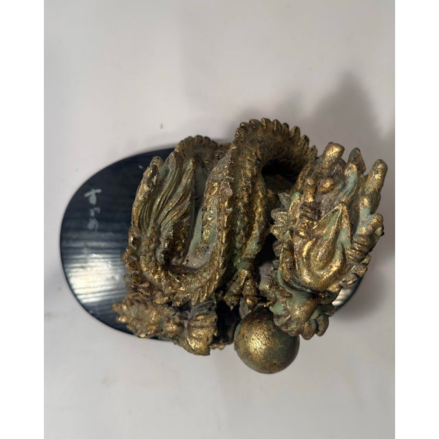 1930s 1930s Imperial Japanese Lacquer Base With Verdigris Dragon Sculpture Set For Sale - Image 5 of 11