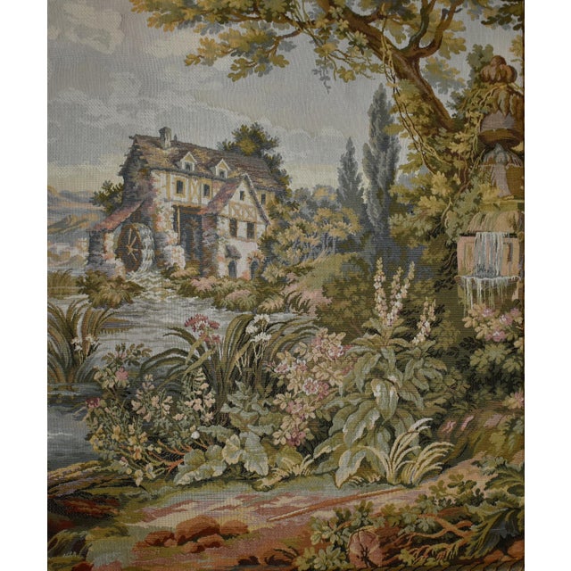 Vintage French Style Tapestry Wall Hanging Pastoral Landscape River Italy For Sale - Image 17 of 18