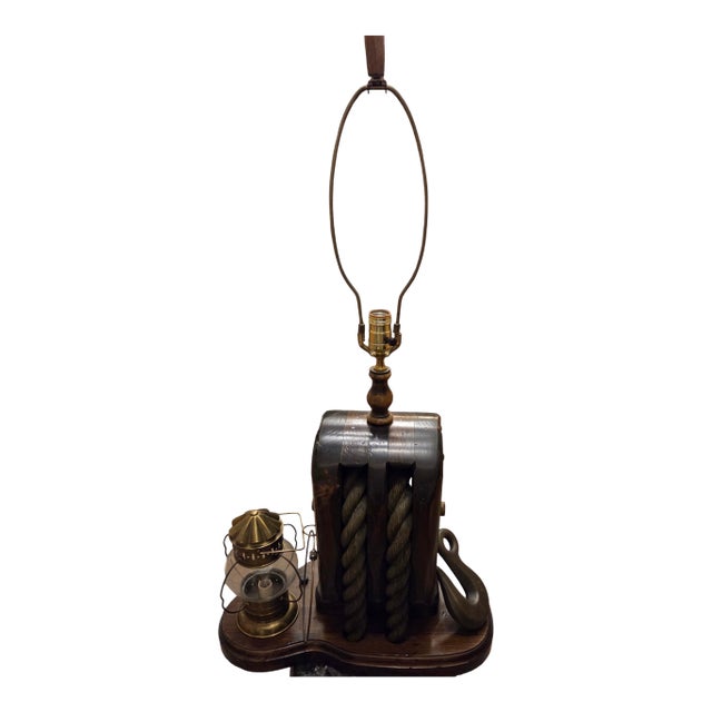 Vintage Pirates Caribbean Table Lamp Lanter Block Tackle Pulley Hook For Sale