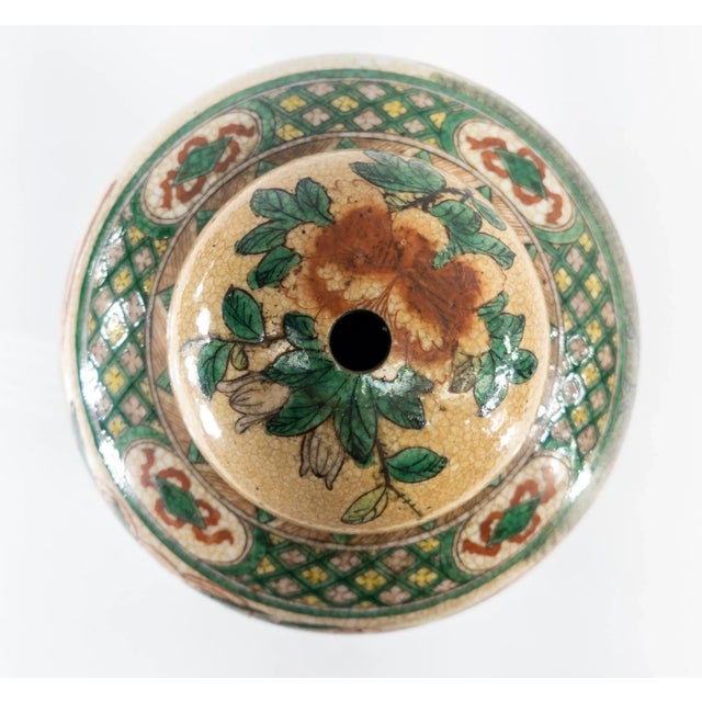 Chinese Famille Verte Beige Crackled Vase or Urn for a Lamp For Sale - Image 9 of 13