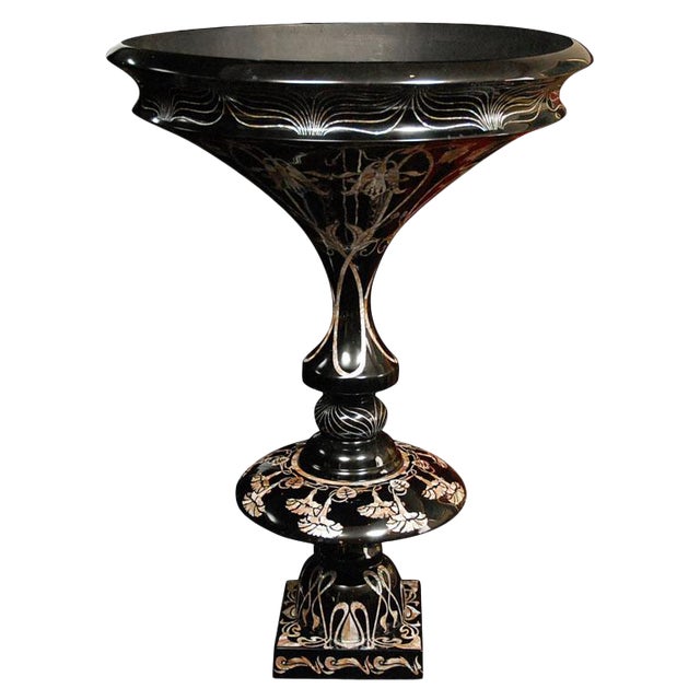Black Lacquer With Intricate Mother-Of-Pearl Inlays Planter For Sale