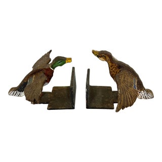 Antique Hand Forged Cast Iron Mallard Duck Bookends - a Pair For Sale