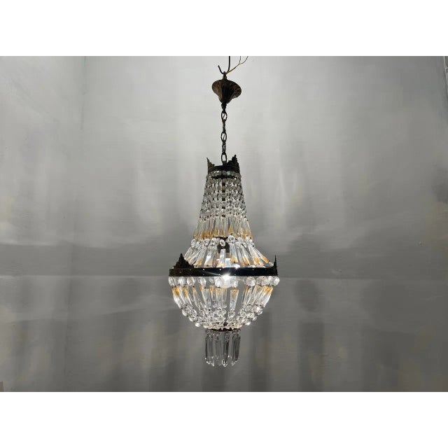 Vintage Bronze Crystal Basket Chandelier, 1960s For Sale - Image 6 of 12