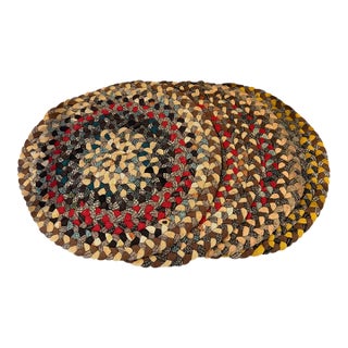 1980s Shabby Chic Hand Braided Wool Chair Pad or Placemat Set of Four For Sale