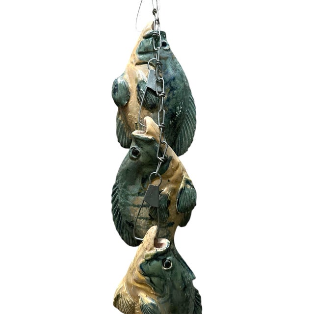 Vintage Coastal / Nautical Trompe l'Oeil Handmade Ceramic Pottery Caught / Chain of Fish Cabin / Hunting Lodge Sculpture For Sale - Image 4 of 8