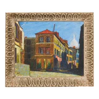 Vintage Montmartre Street Scene Painting by N. Krims For Sale