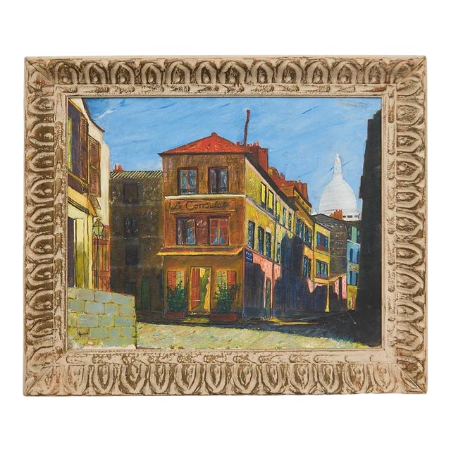 Vintage Montmartre Street Scene Painting by N. Krims For Sale