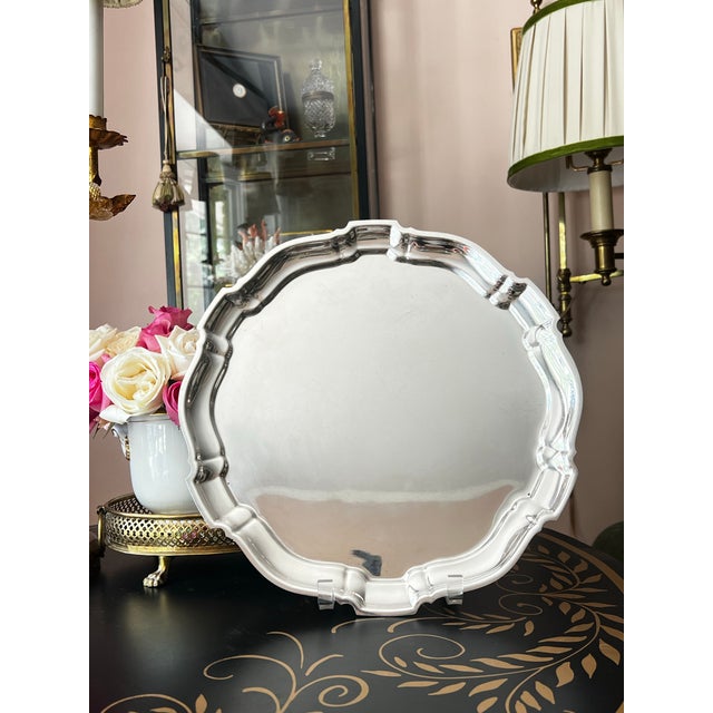 Poole Sterling Silver Tray in the "Chippendale" Pattern 13 5/8 and 35.73 Ozt. // Midcentury .925 Silver Platter // Hollowware For Sale In Kansas City - Image 6 of 11