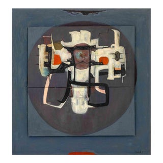 Signed Agudelo Abstract Composition Oil on Canvas For Sale