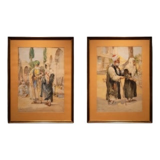 Pair of Signed Orientalist Watercolours by Carl Werner, 19th Century, Set of 2 For Sale