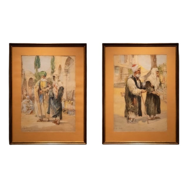 Pair of Signed Orientalist Watercolours by Carl Werner, 19th Century, Set of 2 For Sale