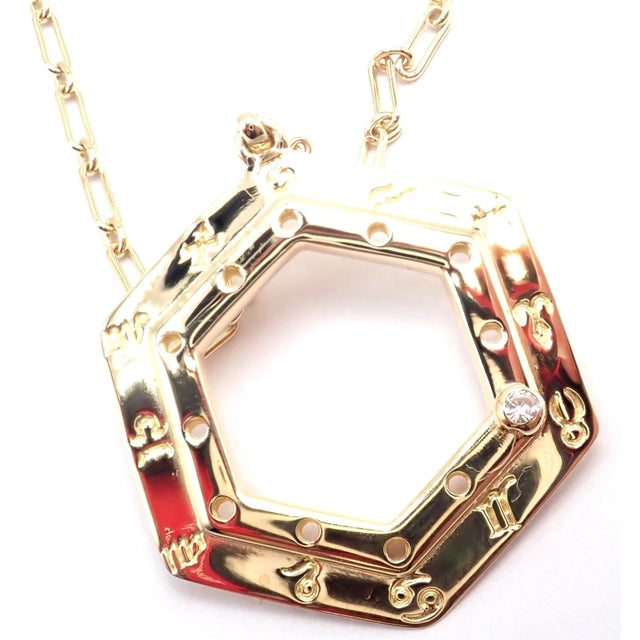Vintage Cartier Zodiac Yellow Gold Diamond Pendant Link Chain Necklace For Sale - Image 9 of 13