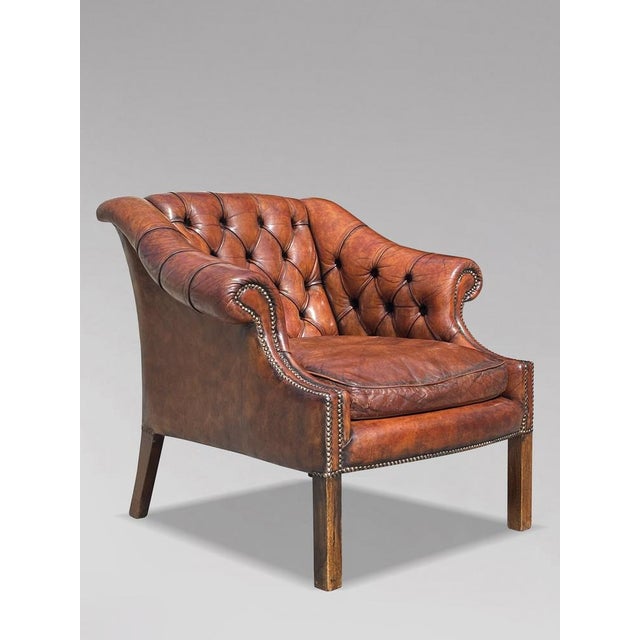 Antique Club Chair in Brown Leather, 1880 For Sale - Image 3 of 11