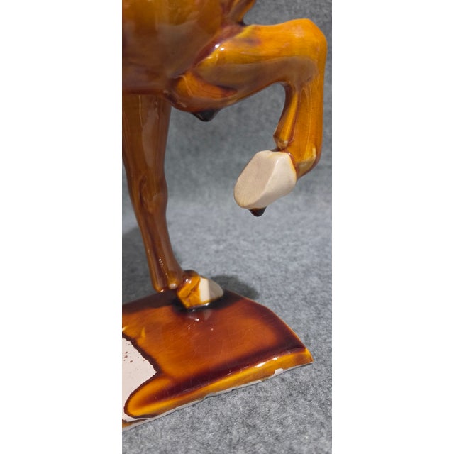 Late 20th Century Chinese Tang Sancai Style Ceramic War Horse Statue With Drip Glaze For Sale - Image 5 of 16