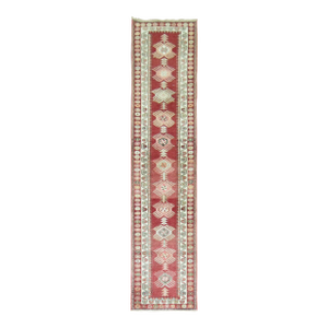 Red Vintage Geometric Turkish Runner, 2'11'' X 13'9''