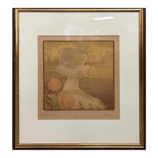 Paul Berthon 1901 "Queen Wilhelmina" Art Nouveau Lithograph — Framed, Heritage Galleries Provenance For Sale