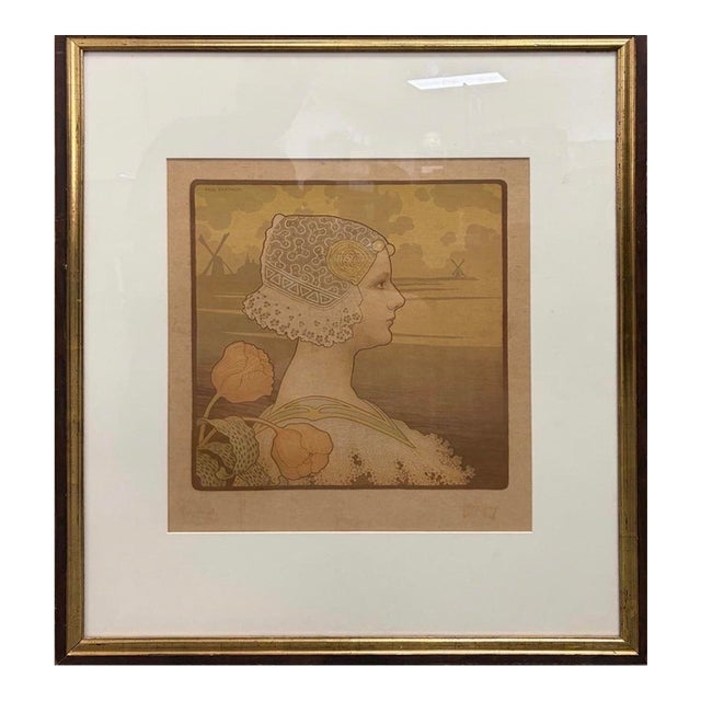Paul Berthon 1901 "Queen Wilhelmina" Art Nouveau Lithograph — Framed, Heritage Galleries Provenance For Sale