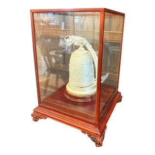 Late 20th Century Decorative Chinese-Style Dragon Bell Sculpture in Glass Display Case For Sale