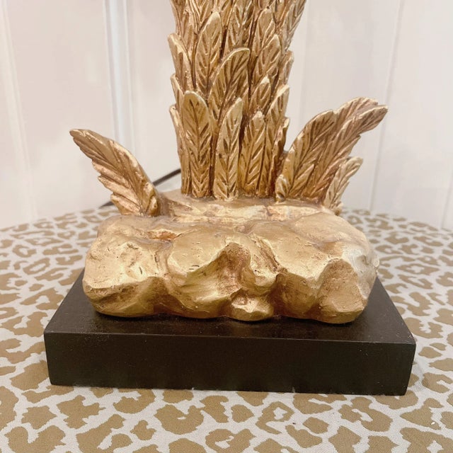 Gold Mid 20th Century Hollywood Regency Gold Palm Tree Palm Leaf Table Lamp For Sale - Image 8 of 13