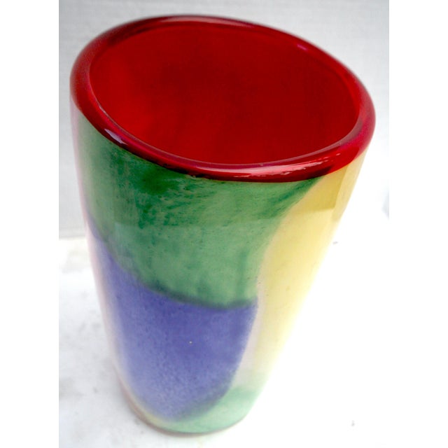 Mid-Century Modern Glamorous Mid-Century Cased–Glass Block Vase With Red Interior - Makora Krosno Poland For Sale - Image 3 of 17