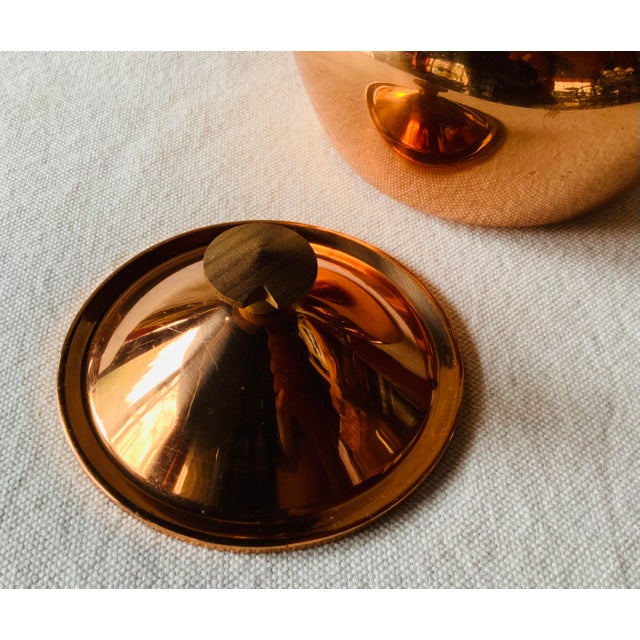 Wood Vintage Copper Pot With Wood Handle, Domed Lid & Copper Trivet — Complete 3-Piece Set For Sale - Image 7 of 18