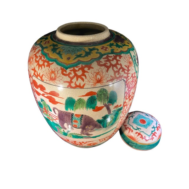 Antique Japanese Ceramic Elephant Ginger Jar For Sale - Image 4 of 6