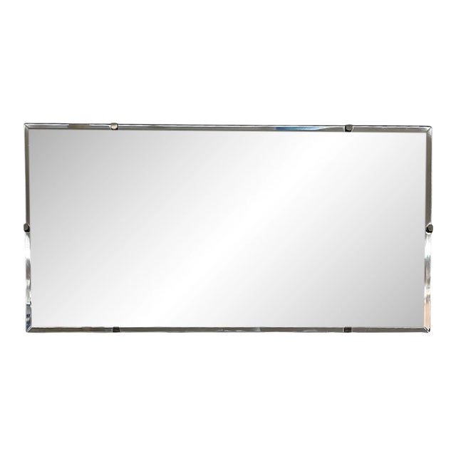 Vintage Mid-Century Modern Rectangular Mirror With Beveled Edge and Metal Clips For Sale