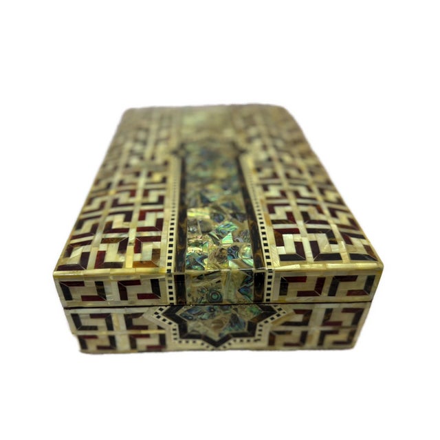 Wood Handmade Mother of Pearl Jewelry Box – Egyptian Geometric Inlay For Sale - Image 7 of 10
